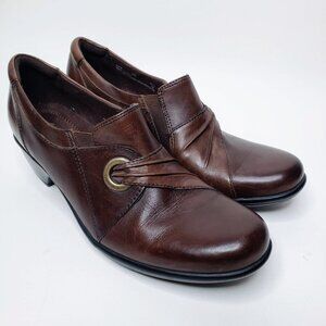Clarks Bendables Brown Leather Heeled Loafers Office Padded Ankle 10M
